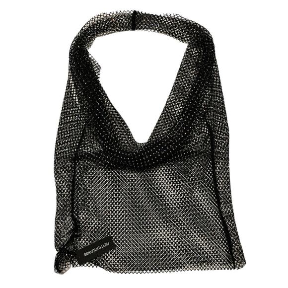 PrettyLittleThing Rhinestone Fishnet Halter Neck Long Top - Picture 4 of 6